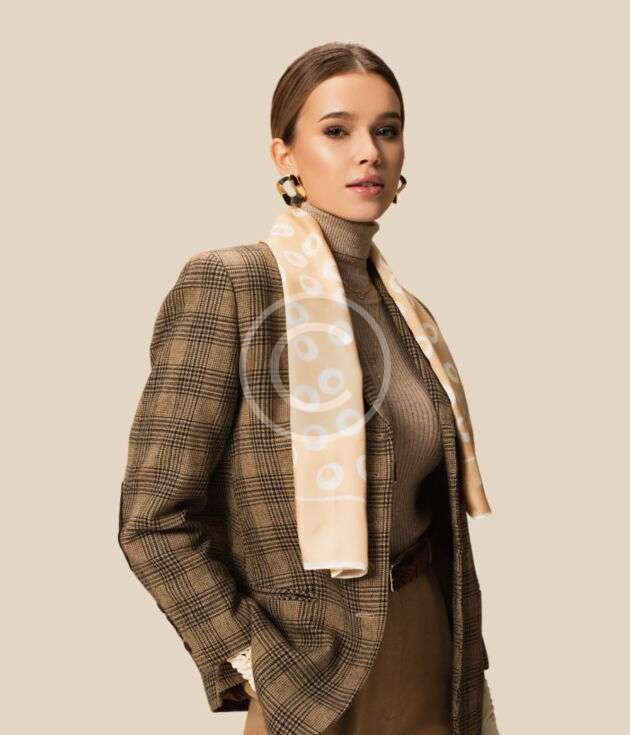 Taupe plaid blazer with scarf
