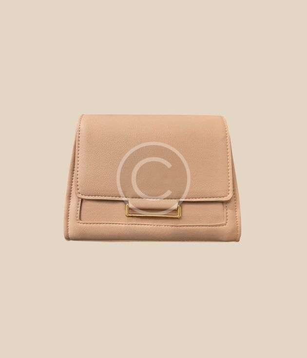 Nude leather flap clutch